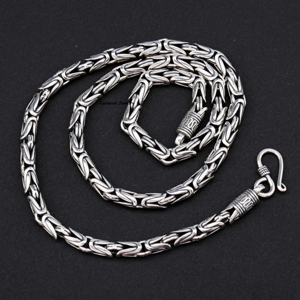 Pure S925 Sterling Silver Chain Men Women 4-7mm Byzantine Link Necklace 18-30in