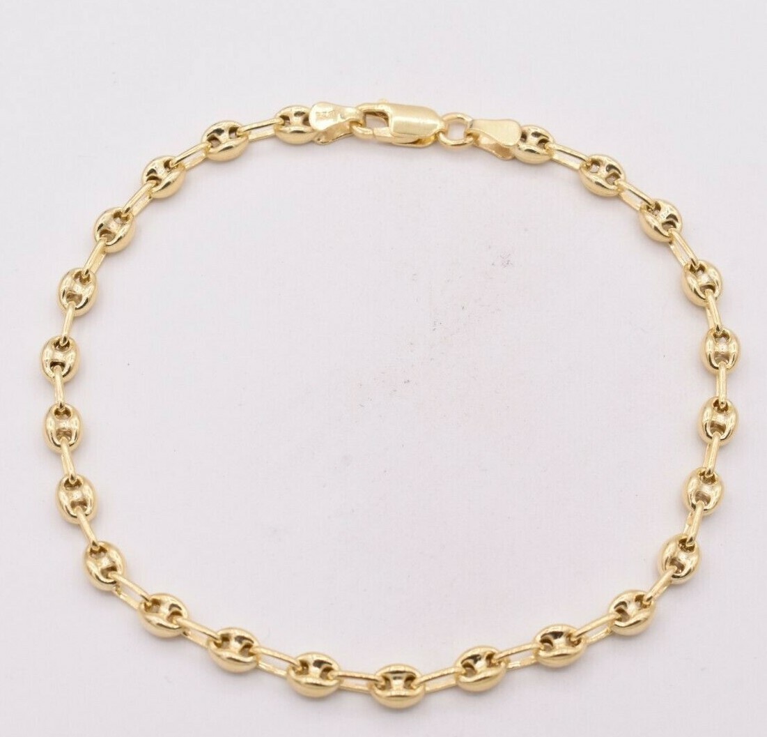 4.5mm Puffed Anchor Mariner Ankle Bracelet 14K Yellow Gold Plated Silver 925