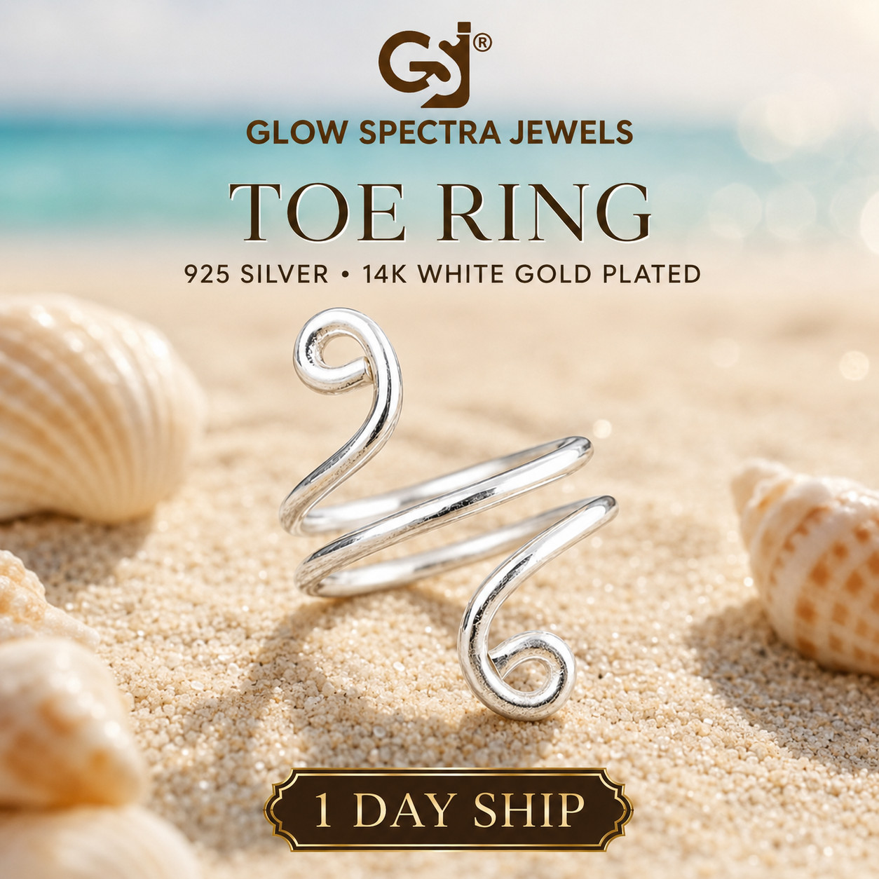 Wire Wrapped Toe Ring Women Solid 925 Sterling Silver 14k White Gold Plated
