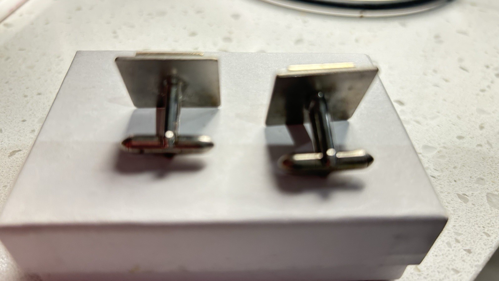 Men’s Square Initial L Cufflinks Bullet Back Metal Gold Tone w/ Blk inset-swank