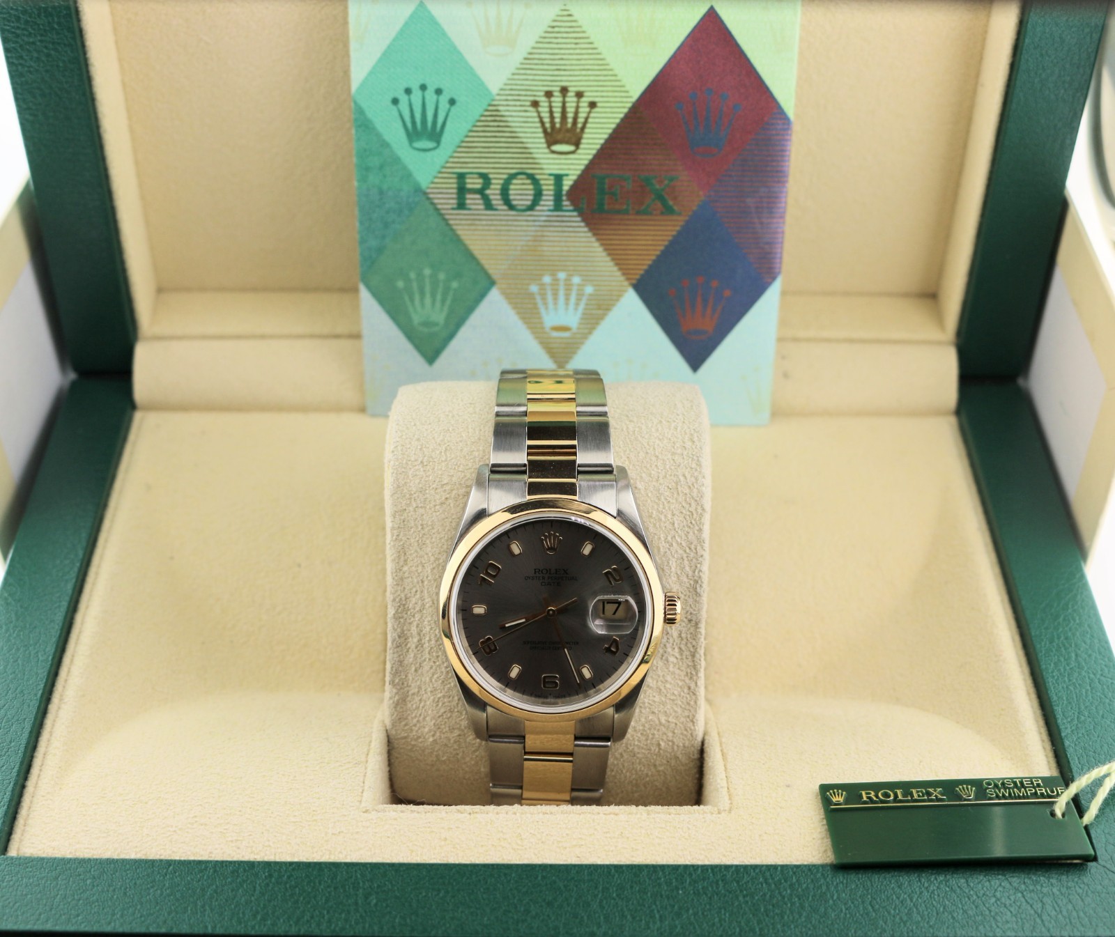 2005 Rolex Date 15203 Rhodium Dial TT 18kt with Papers 34mm