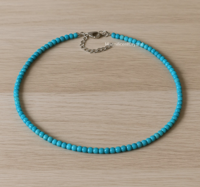Natural 3mm Turquoise Choker Bead Queen Necklace Healing Reiki Energy Gifts