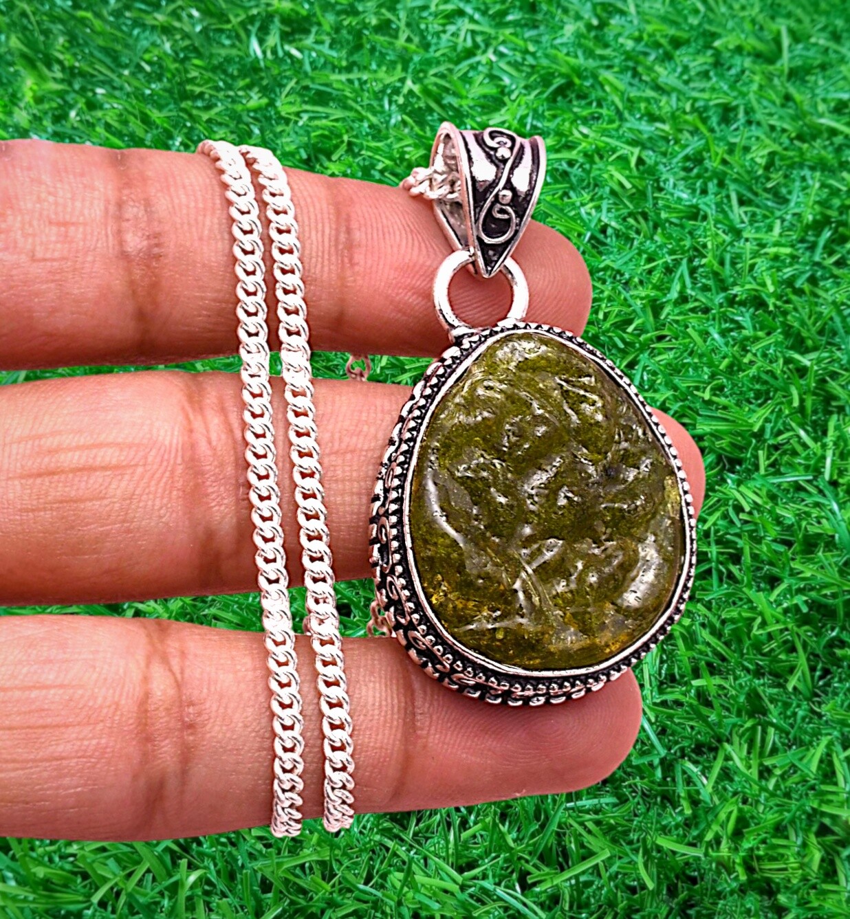 Moldavite Silver Pendant 925 Sterling Silver Pendant Handmade Gemstone Pendant.