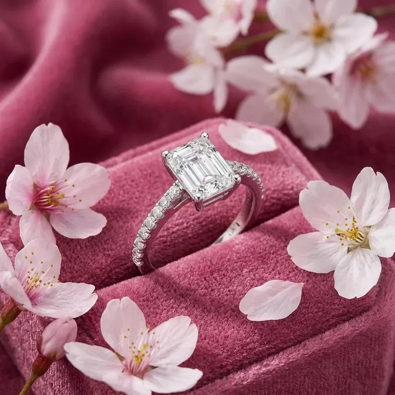 Best Offer For Engagement Ring ! Emerald Cut Lab Grown Diamond 14k White Gold