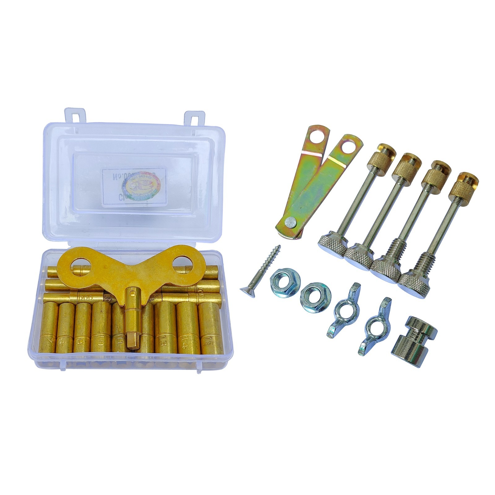2 PC Set- Clock Winding Key Set Brass & Clock Movement Clamp Assembly Supports