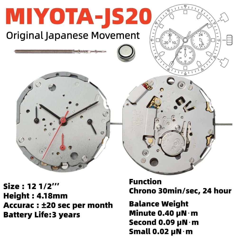 Miyota Chronograph Quartz Watch Movement JS00 JS05 JS10 JS15 JS20 JS25 JS50 JS55