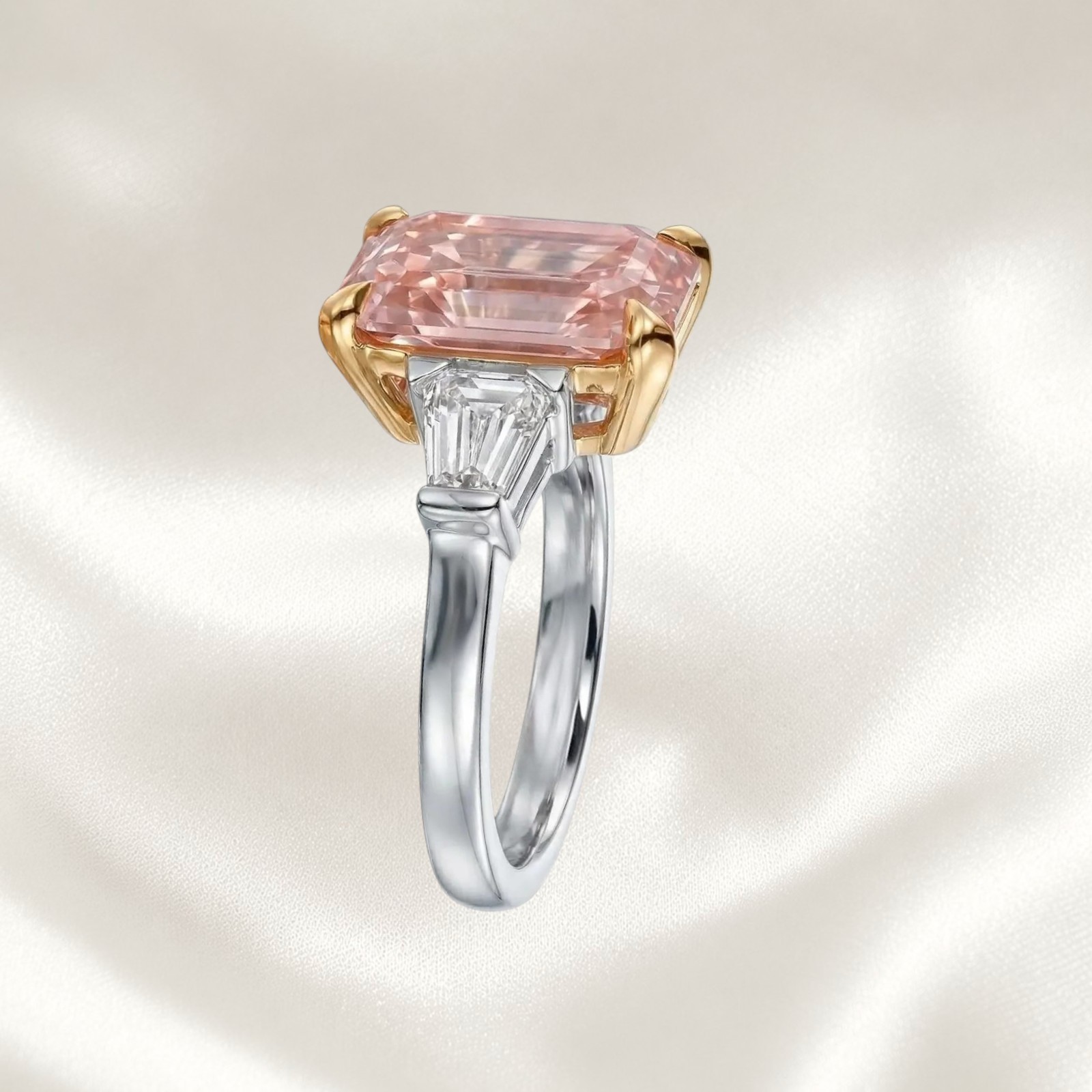 IGI Lab Created Diamond Ring 2.30 CT Emerald Cut Fancy Vivid Pink 14K Multi Gold
