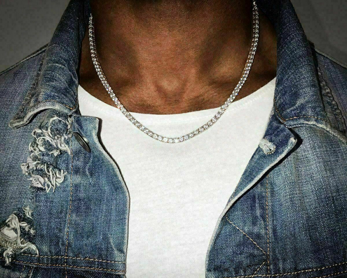 Tennis Chain Real SOLID 925 Sterling Silver CZ ICED Necklace Chain Hip Hop
