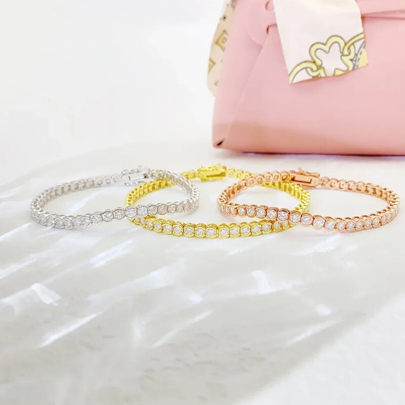 2/3mm Round Cut Moissanite Bubble Bracelet 925 Sterling Silver Chain Pass Tester