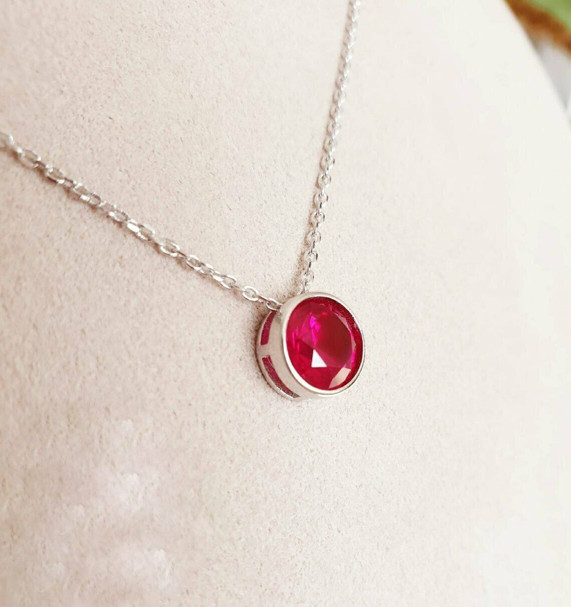 2 CT Solitaire Pink Ruby Bezel Set Pendant With Free Chain 14K White Gold FN