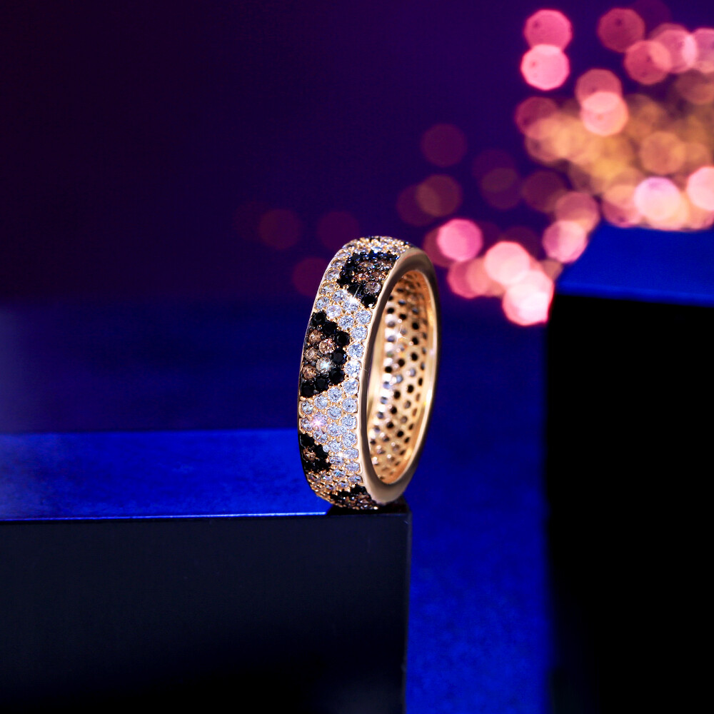 Big Round Snake Leopard Ring Multi-Tone Gold Plated CZ Jewelry for Bride Wedding