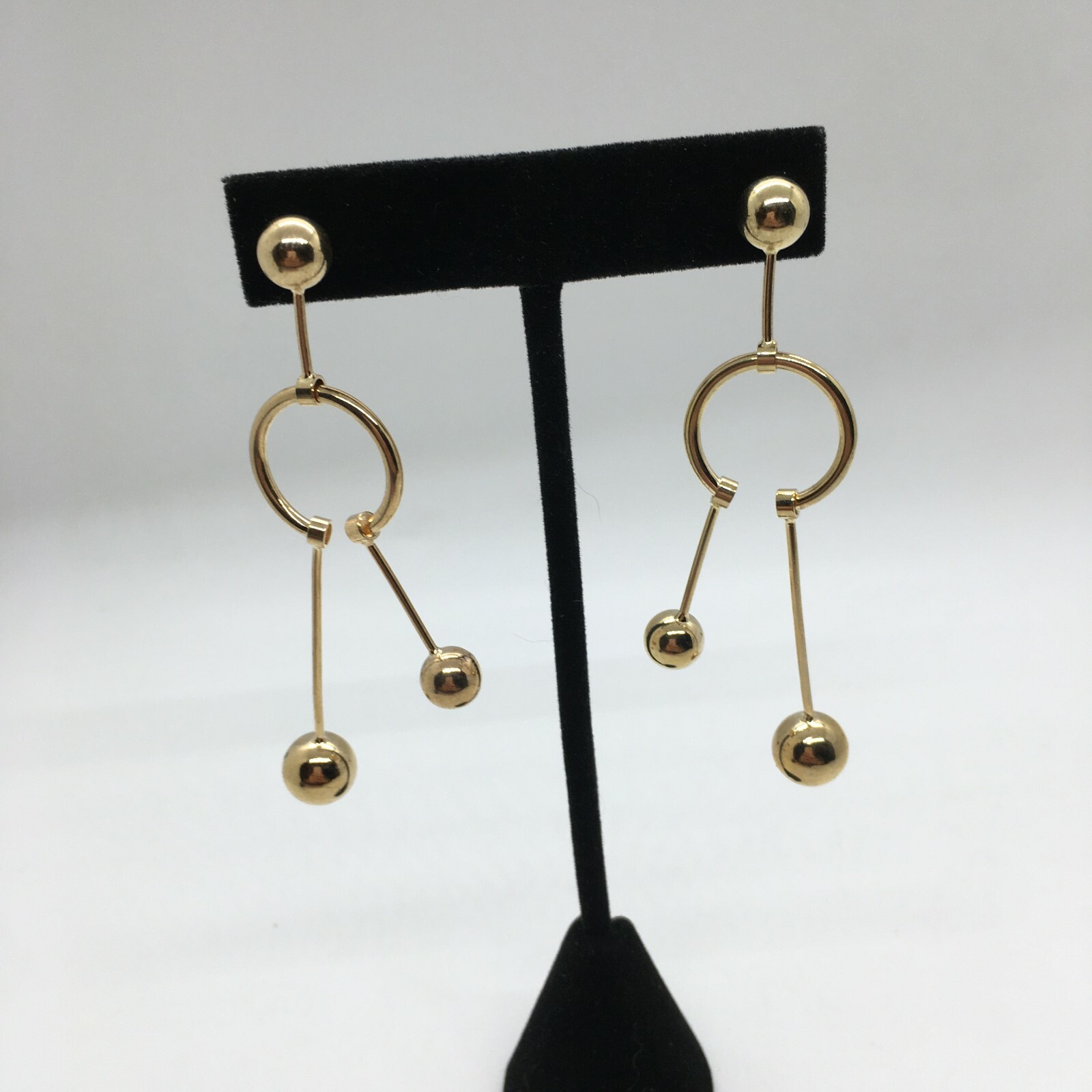 Gold Tone Geometric Bar and Ball Post Earrings