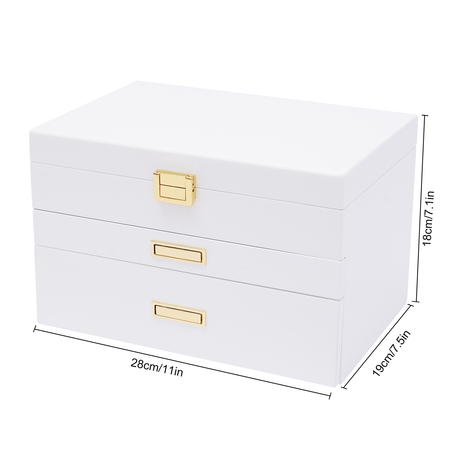 Jewelry Storage Box W/ Safe Lock 3 Layers Large Capacity Organizer with 2 Drawer
