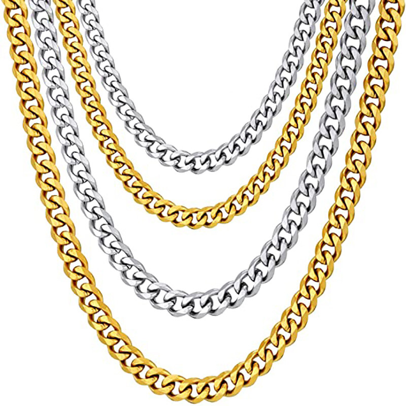 5/7MM 16-36″ Silver/Gold Plated Curb Cuban Link Chain Necklace Stainless Steel