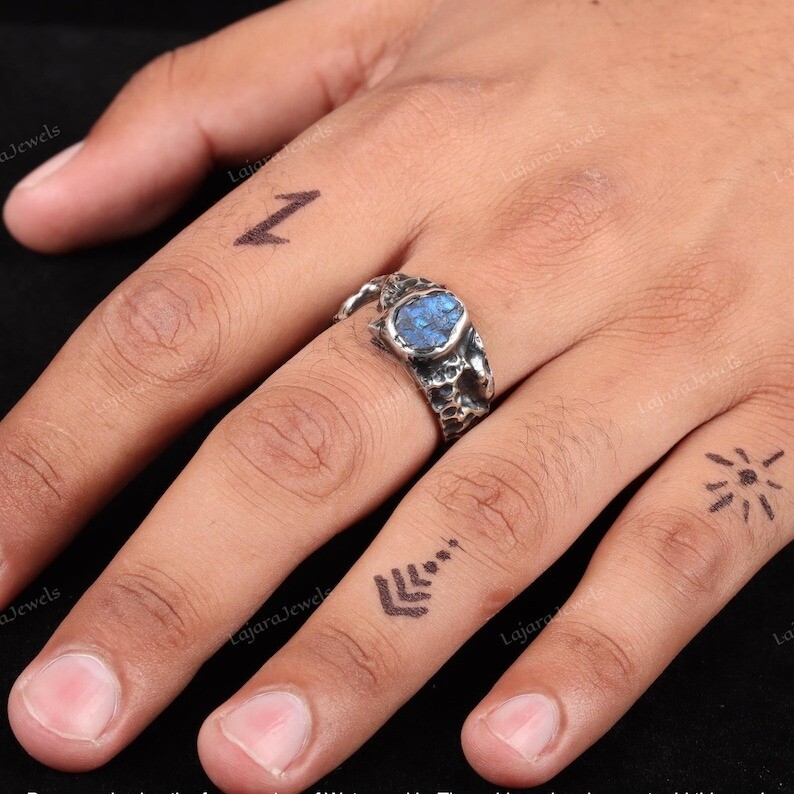 Rough Labradorite Ring 925 Sterling Silver Ring Statement Mens Ring Gift Him