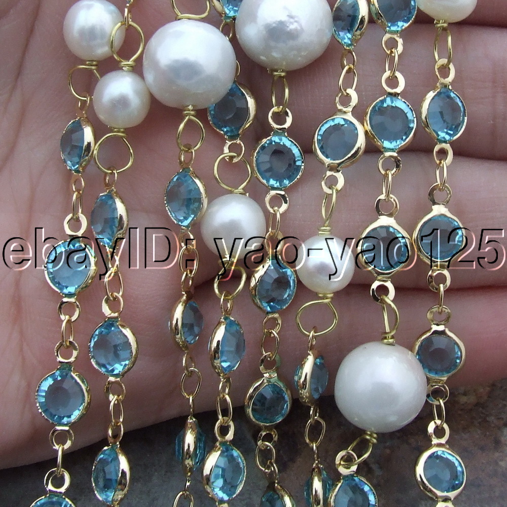 H022001 69″ 11mm White Kehi Pearl Crystal Necklace