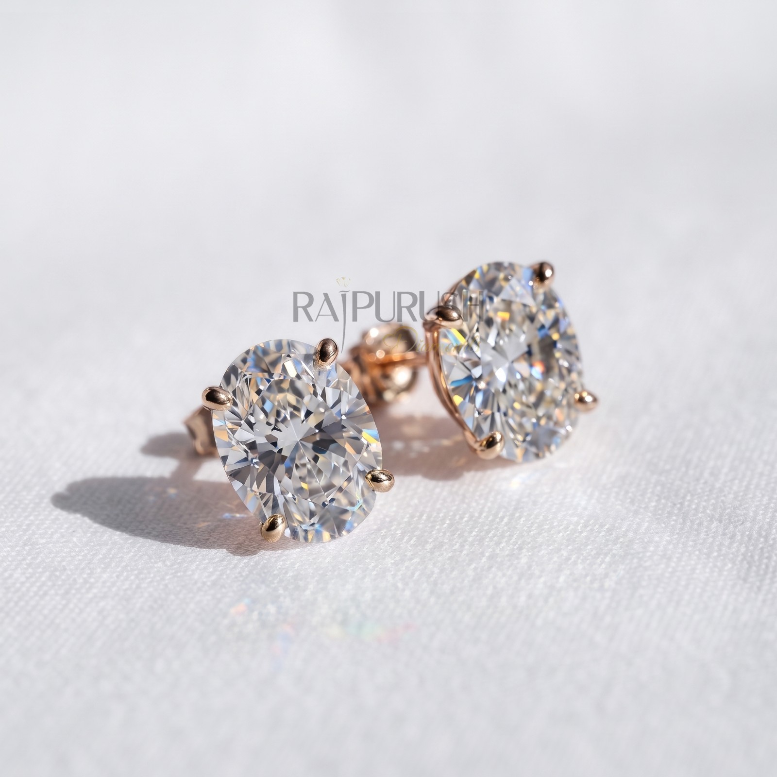 Oval Cut Moissanite Solitaire Stud Earrings 14K Gold Plated 925 Silver women