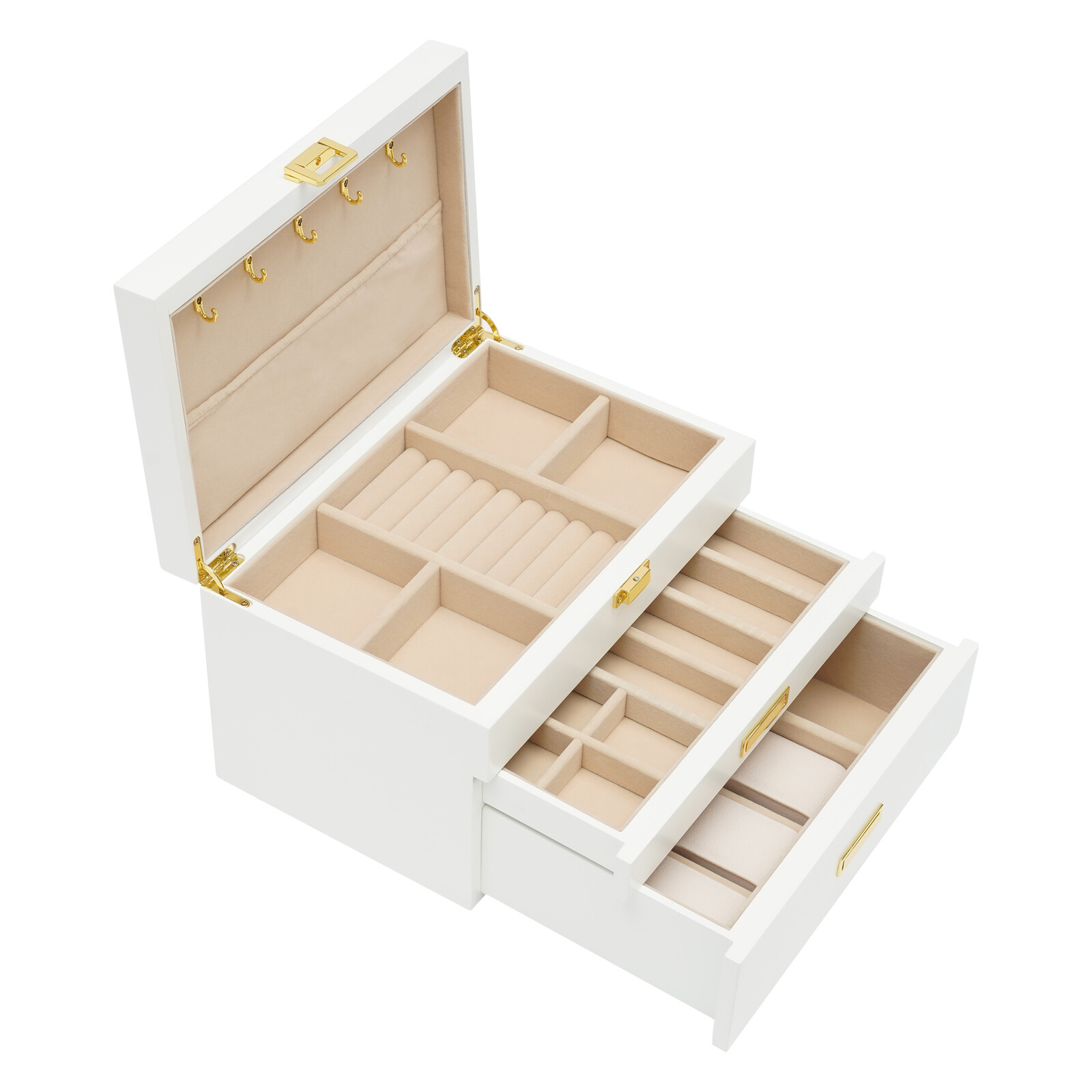 Jewelry Storage Box W/ Safe Lock 3 Layers Large Capacity Organizer with 2 Drawer
