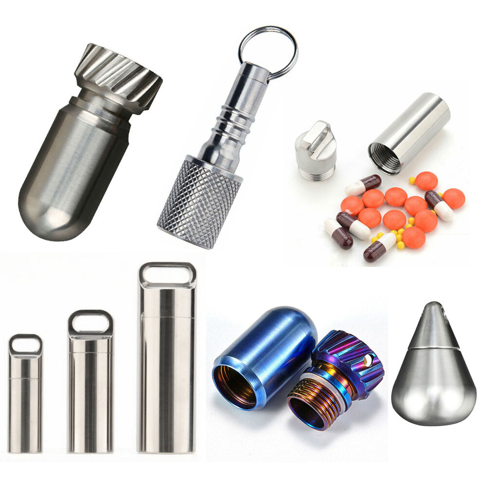 Empty Titanium/Aluminum Alloy/Brass Pill Bottle Vitamin Capsules Medicine Holder