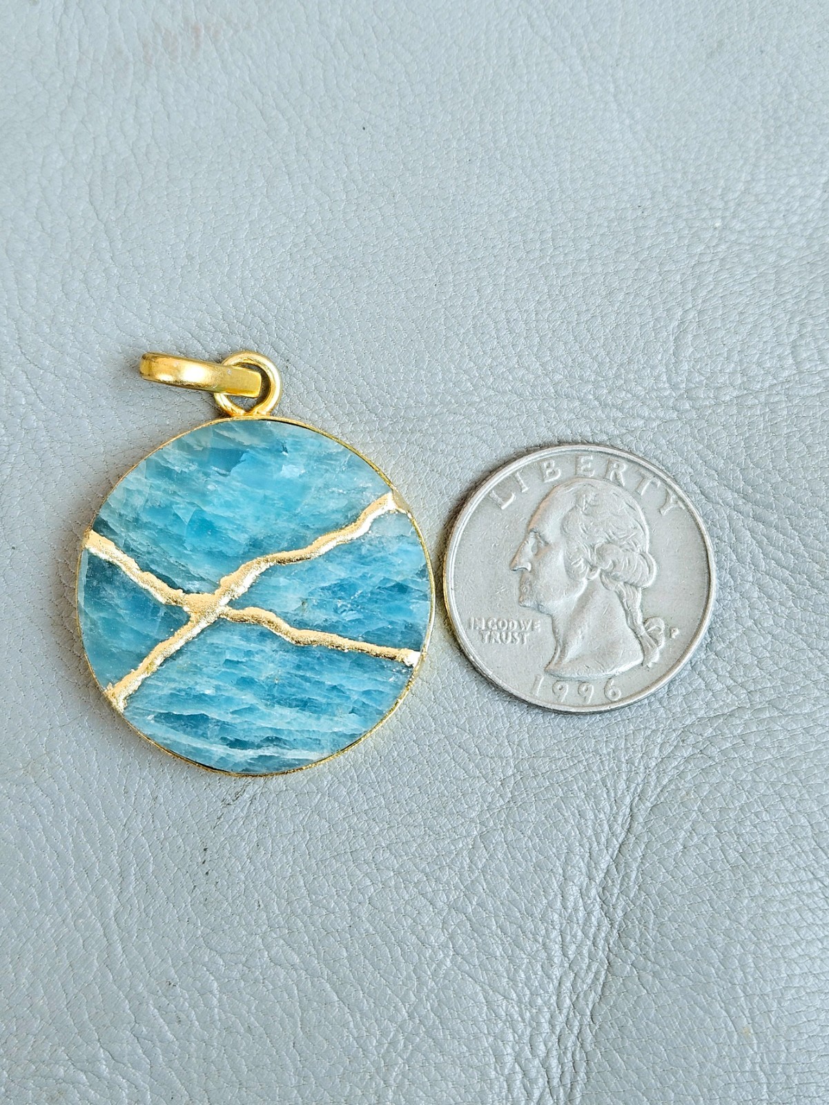 AQUAMARINE NECKLACE KINTSUGI Initial Necklace Gold Engraved Gold Plated Chain