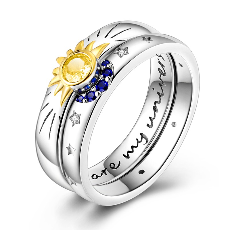MULA European 925 Sterling Silver Wide Ring AAA CZ Flower Star Moon Gift for Her