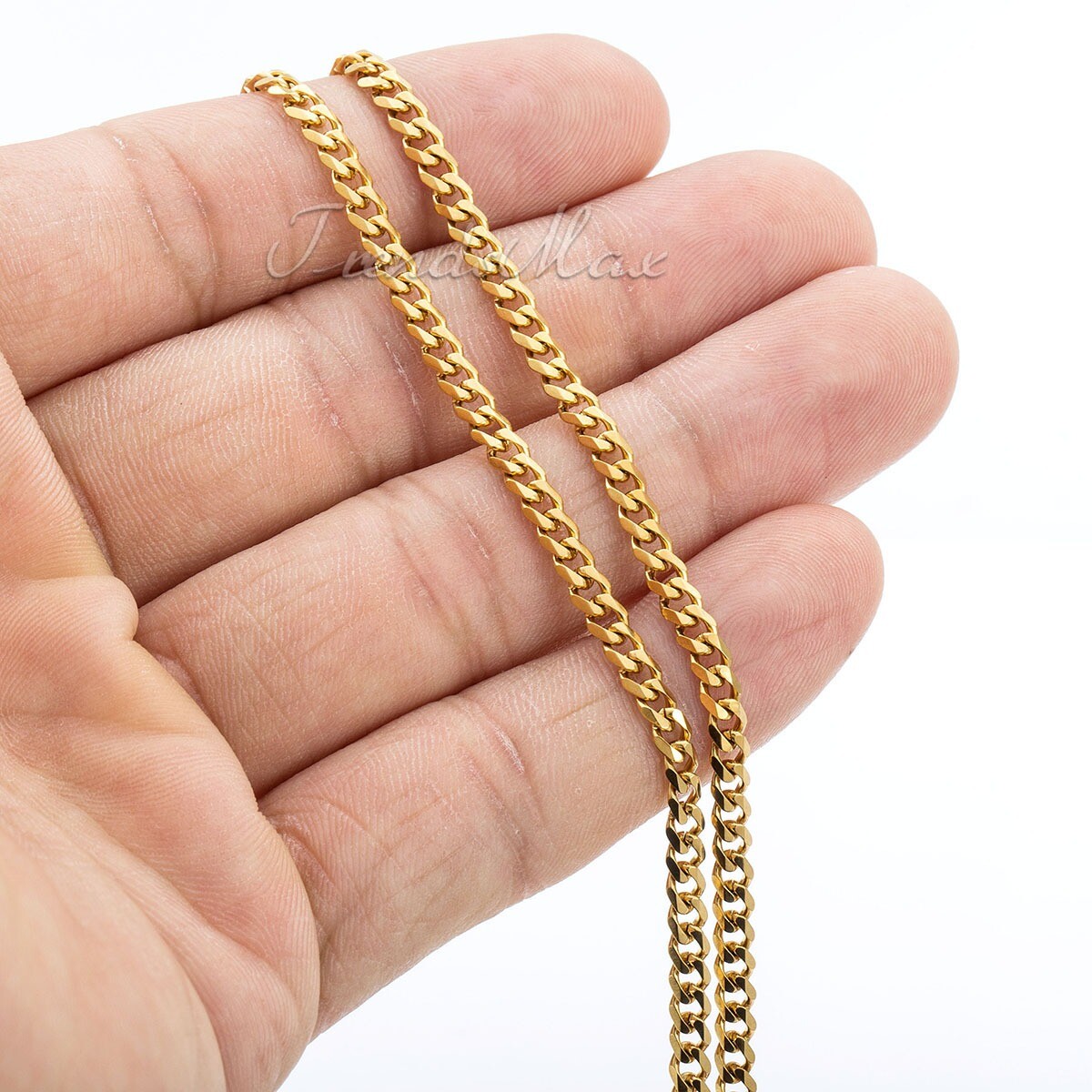 3mm Men Chain Gold Plated Stainless Steel Curb Cuban Necklace or Bracelet 7-30”
