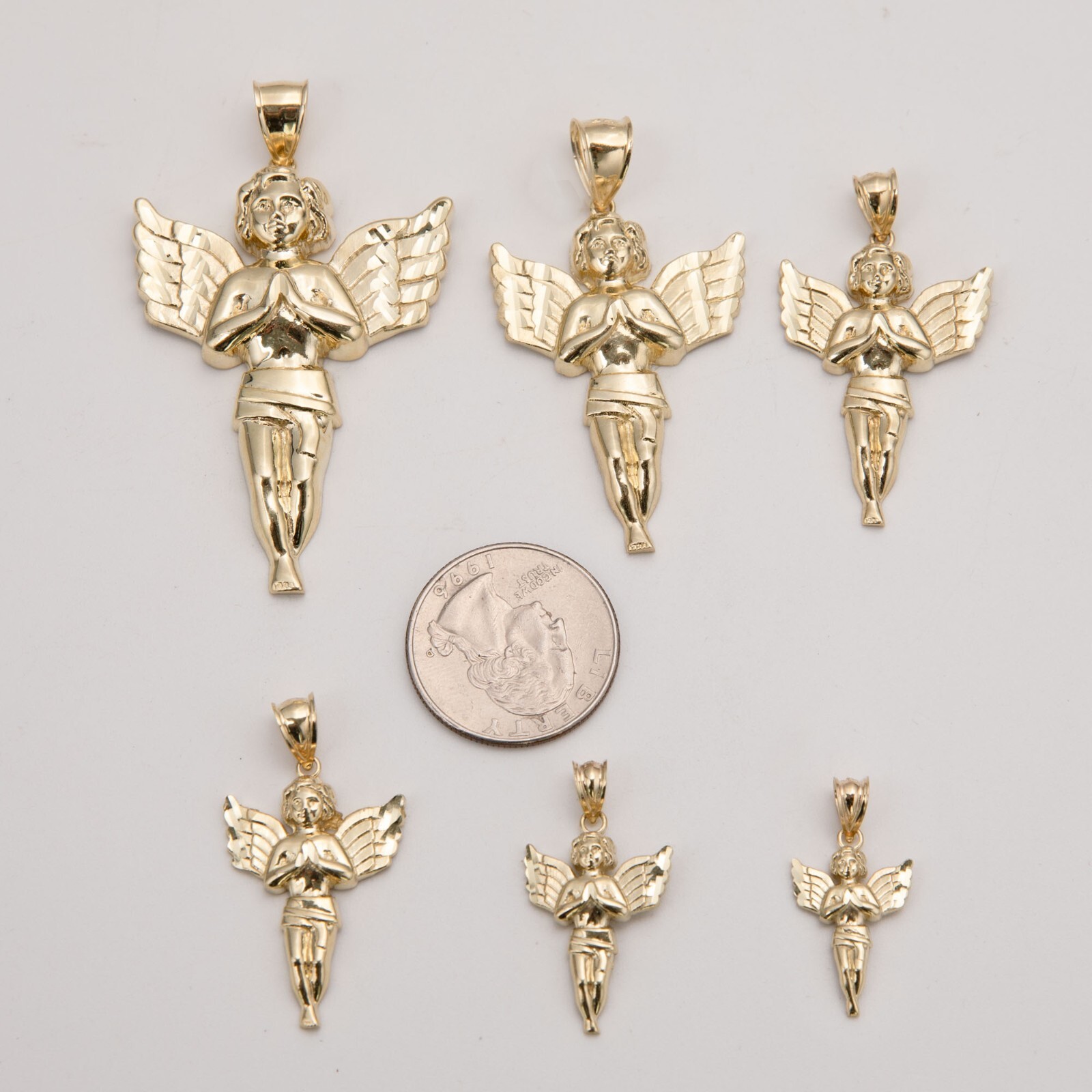 Diamond Cut Praying Angel Charm Pendant Real SOLID 10K Yellow Gold