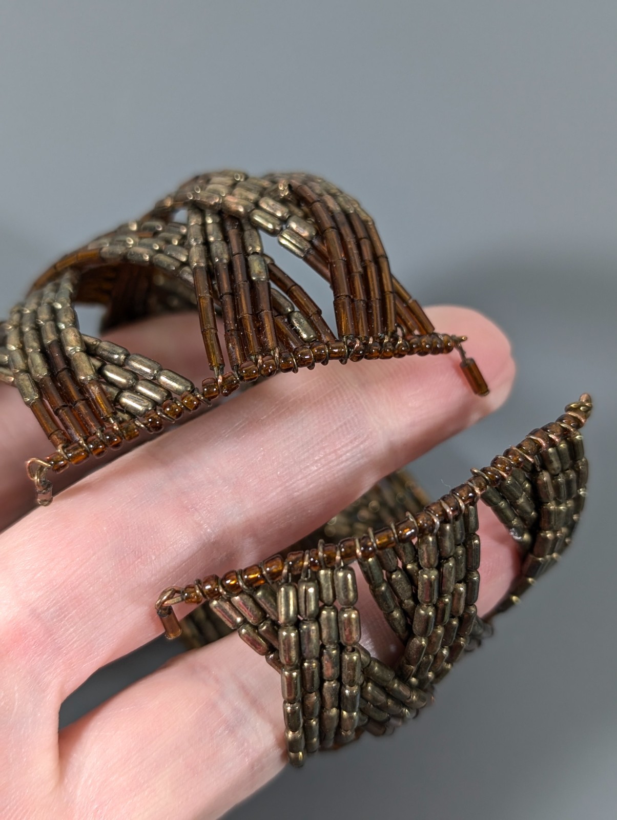 Boho Western tribal Brown Bronze Tone Braided Wide Cuff Bracelet 6.5 in