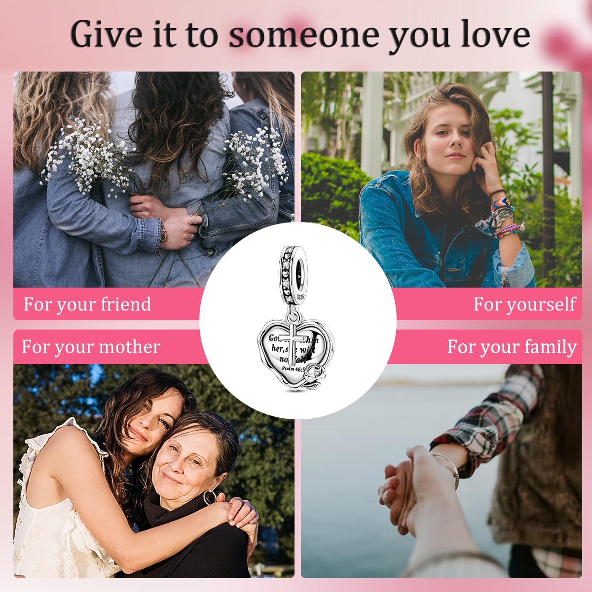 MULA 925 Sterling Silver DIY Charm AAA CZ Bible Heart Pendant for Women Bracelet