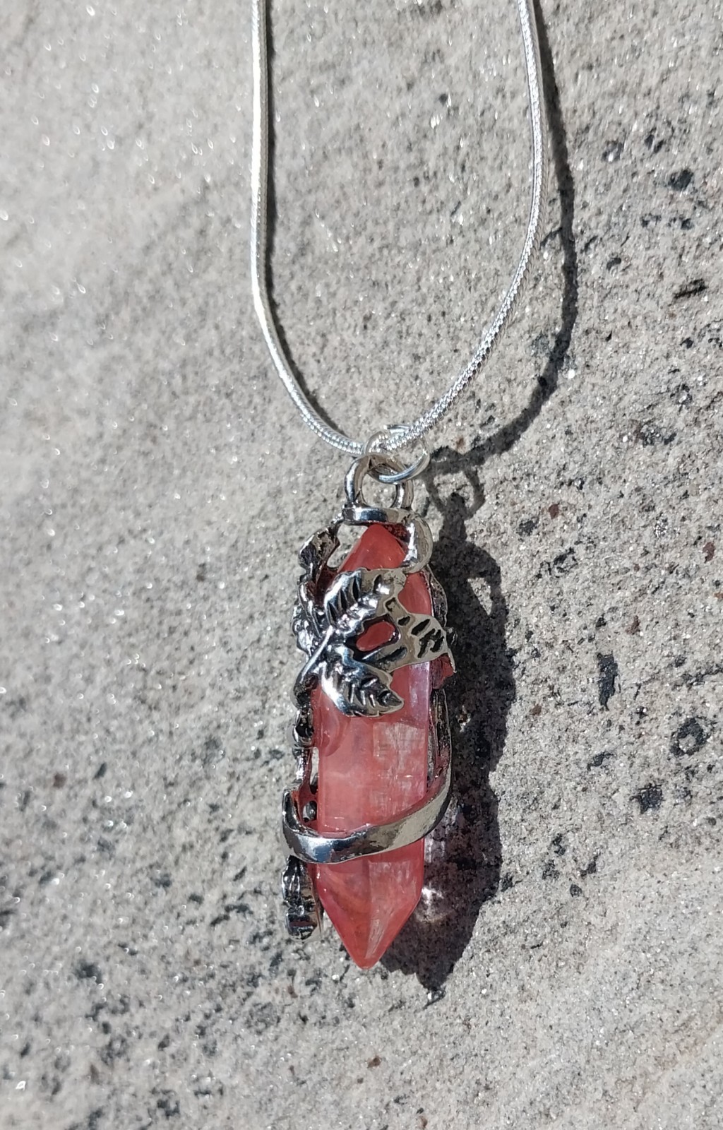 Flower Wrapped Peach Colored Amethyst Pendant Necklace