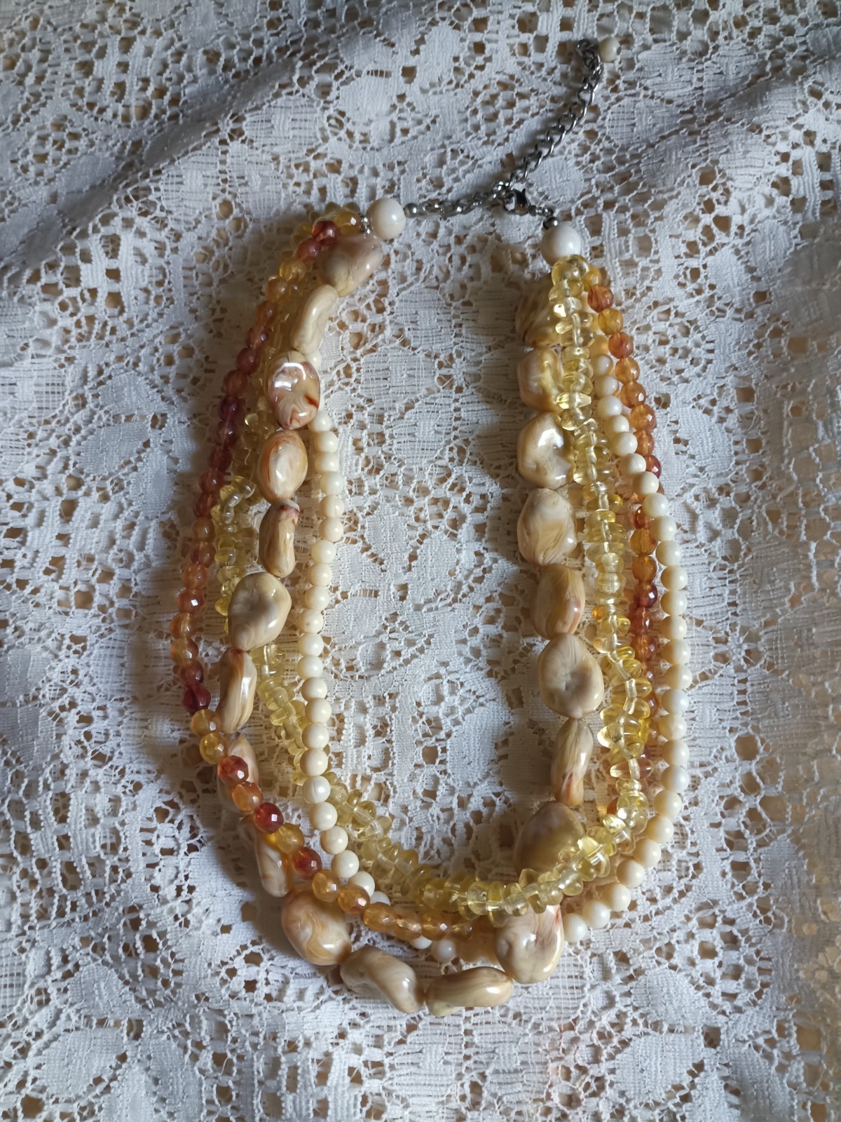 vintage Multi-Strand Beaded Baroque Pearl & Crystal Necklace Silver Lobster 19in