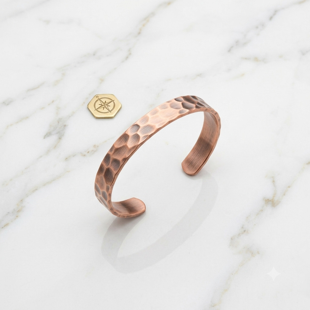 Pure Copper Hammered Bracelet Solid Copper Arthritis Pain Therapy Cuff Bangle