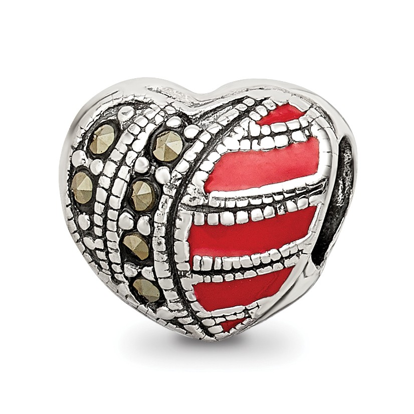Silver Reflections Marcasite & Enameled Heart Bead QRS2663