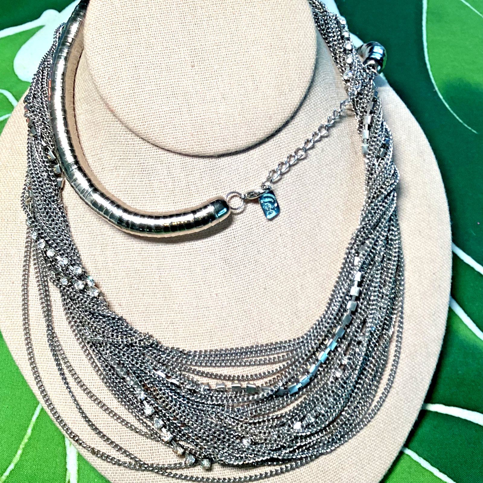 You and i 30 “Silver Tone Multi Layered Clear Crystal Statement Chain Necklace