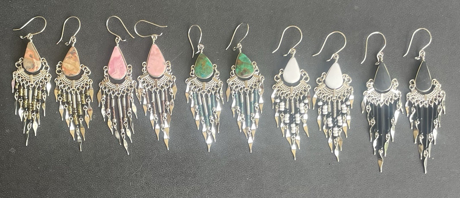 5 Pairs Peruvian Semi-Precious Stone Earrings Handmade Dangle Lot Peru Boho