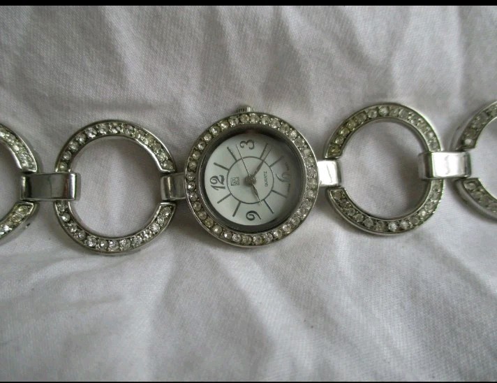New York & Company Crystal Accented Silvertone Womens Bracelet Watch
