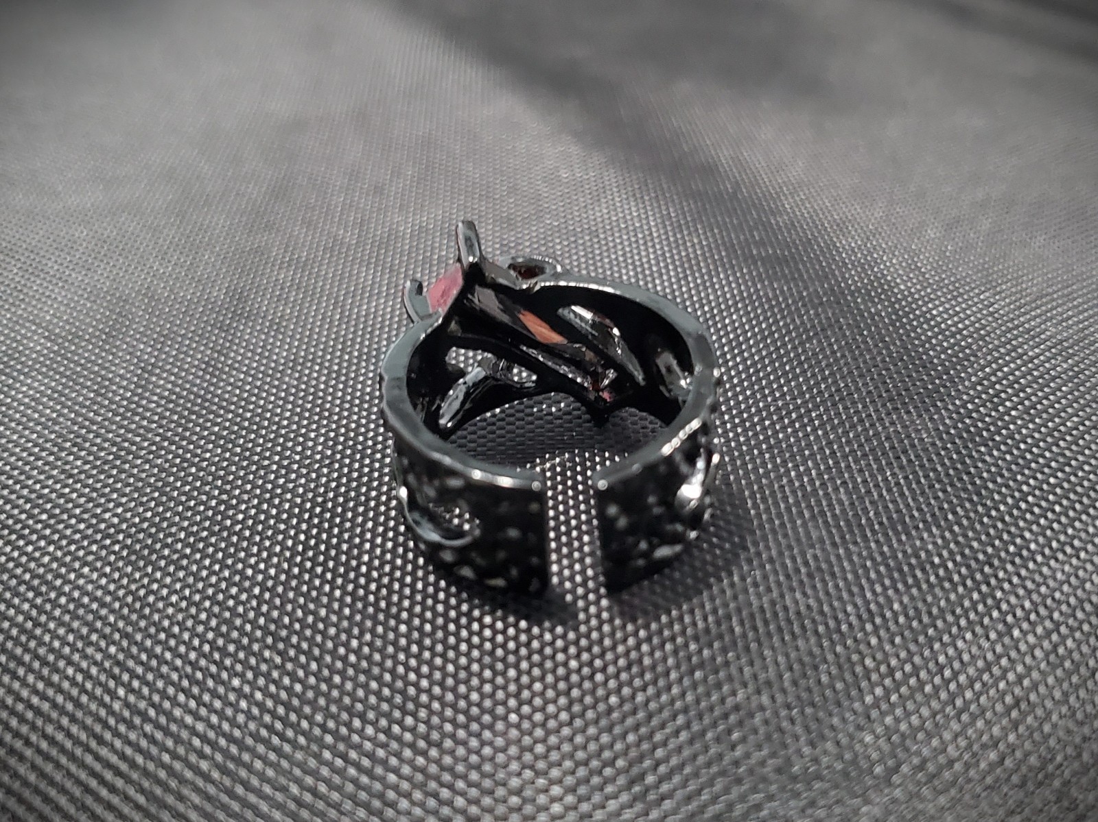 Goth Vampire Sexy style Black Cuff Ring w/ Blood Red Solitaire – Adjustable Sz 7
