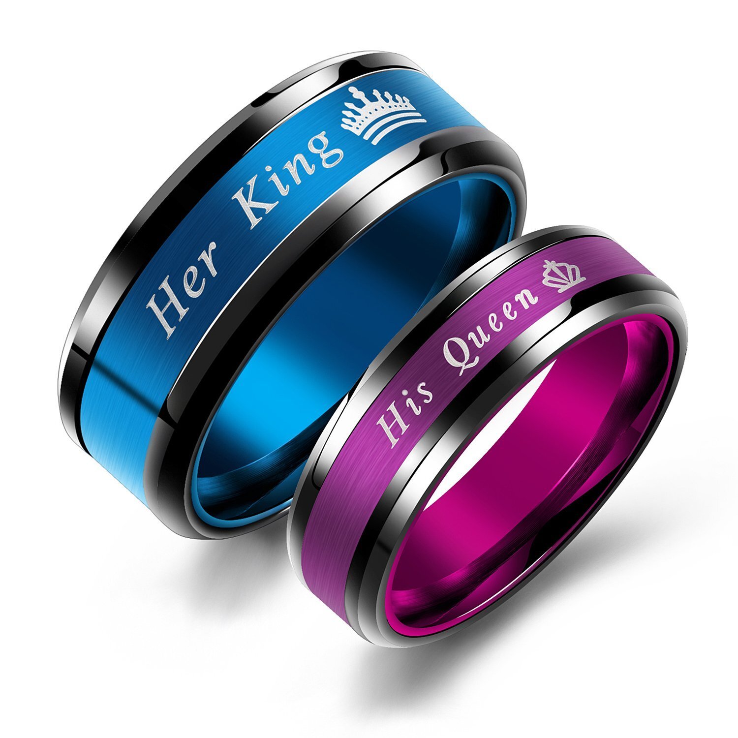His Queen Her King Stainless Steel Matching Couple Promise Ring Valentine’s Gift