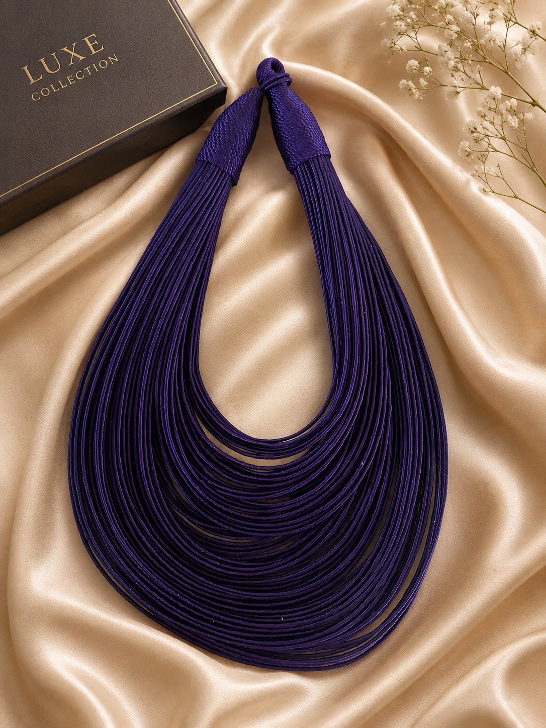 Purple Multi Silk Thread Strand Statement Made in India Boho Luxe Bib Necklace