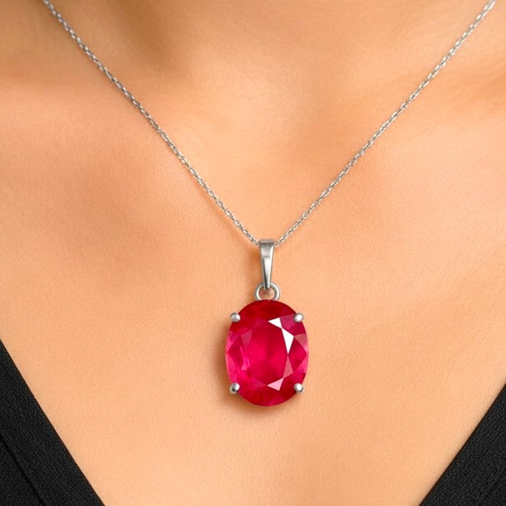 Certified 8.25 Ct Ruby Pendant Gemstone Silver Plated Men Women Gift