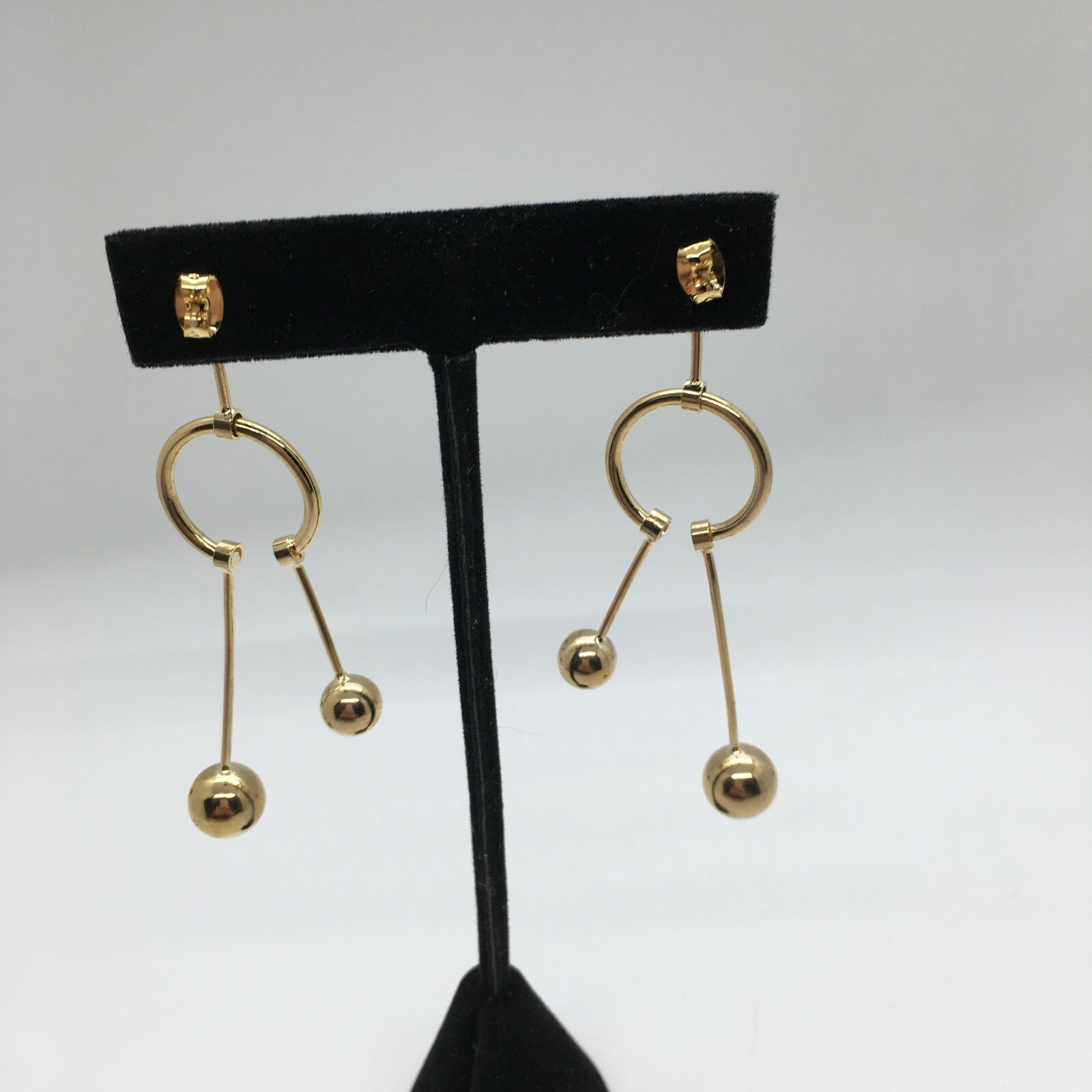 Gold Tone Geometric Bar and Ball Post Earrings