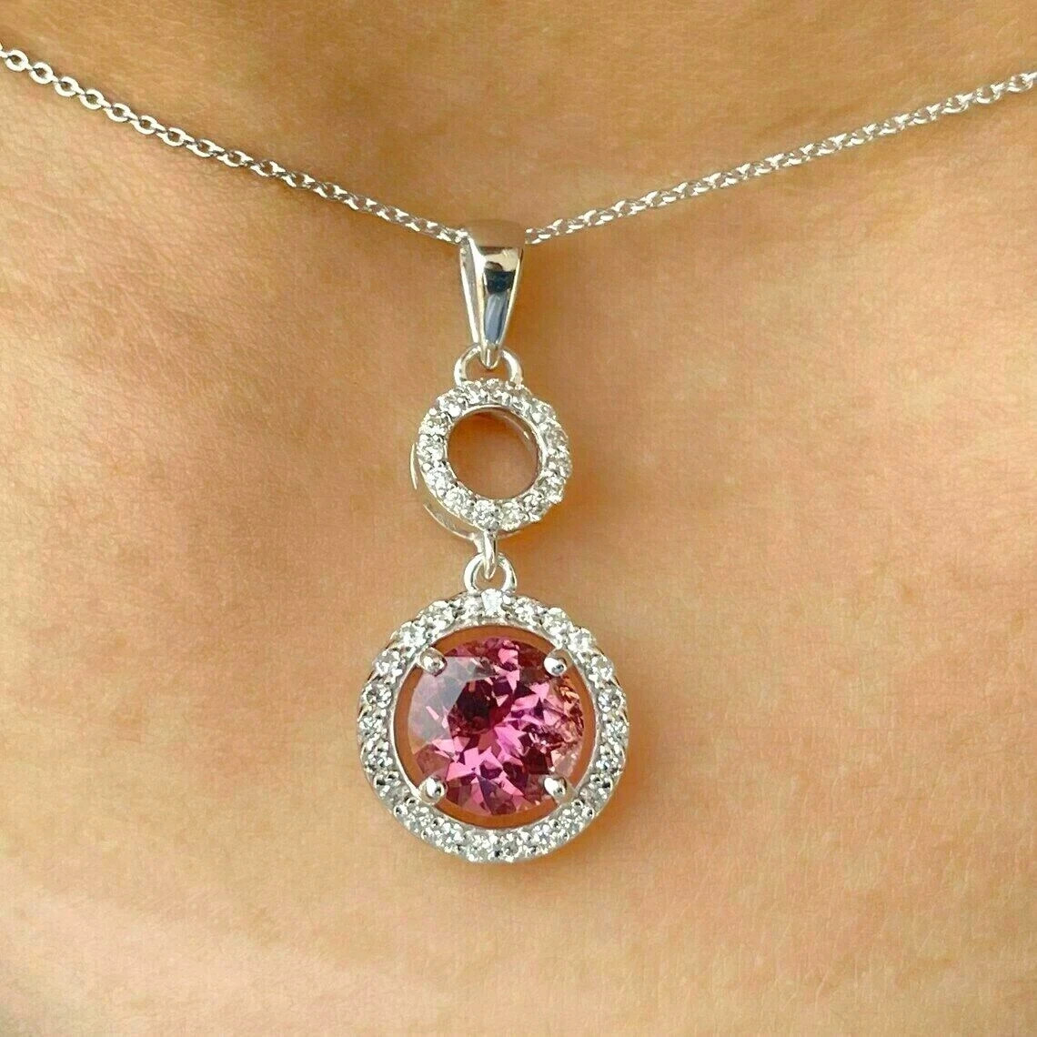 2.28 Ct Round Simulated Ruby Halo Stunning Charm Pendant 14k White Gold Plated
