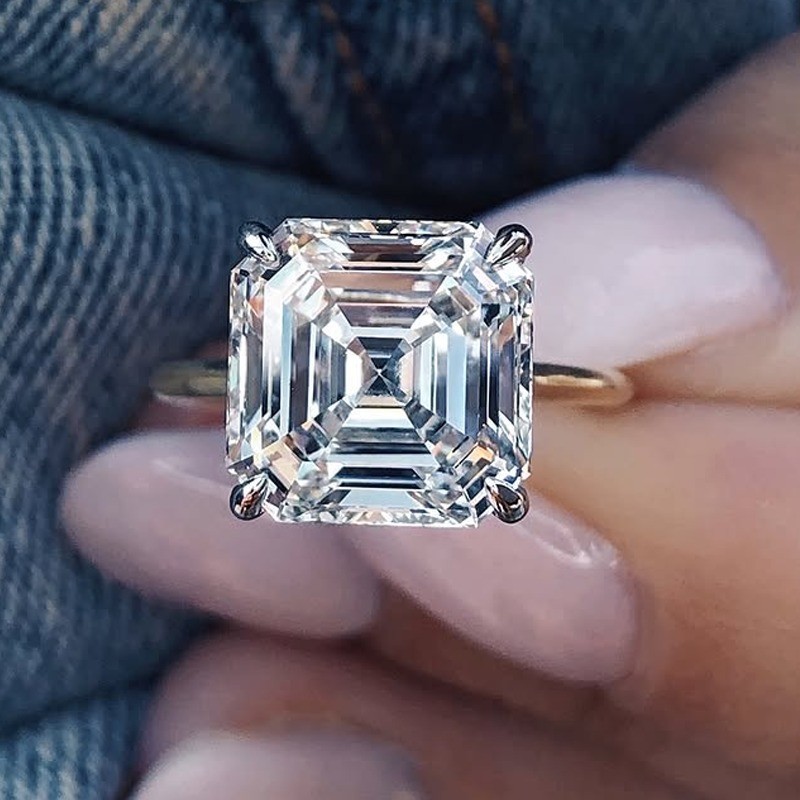 10Ctw Asscher Moissanite Bridal Set Engagement Ring In 14K Yellow Gold Plated