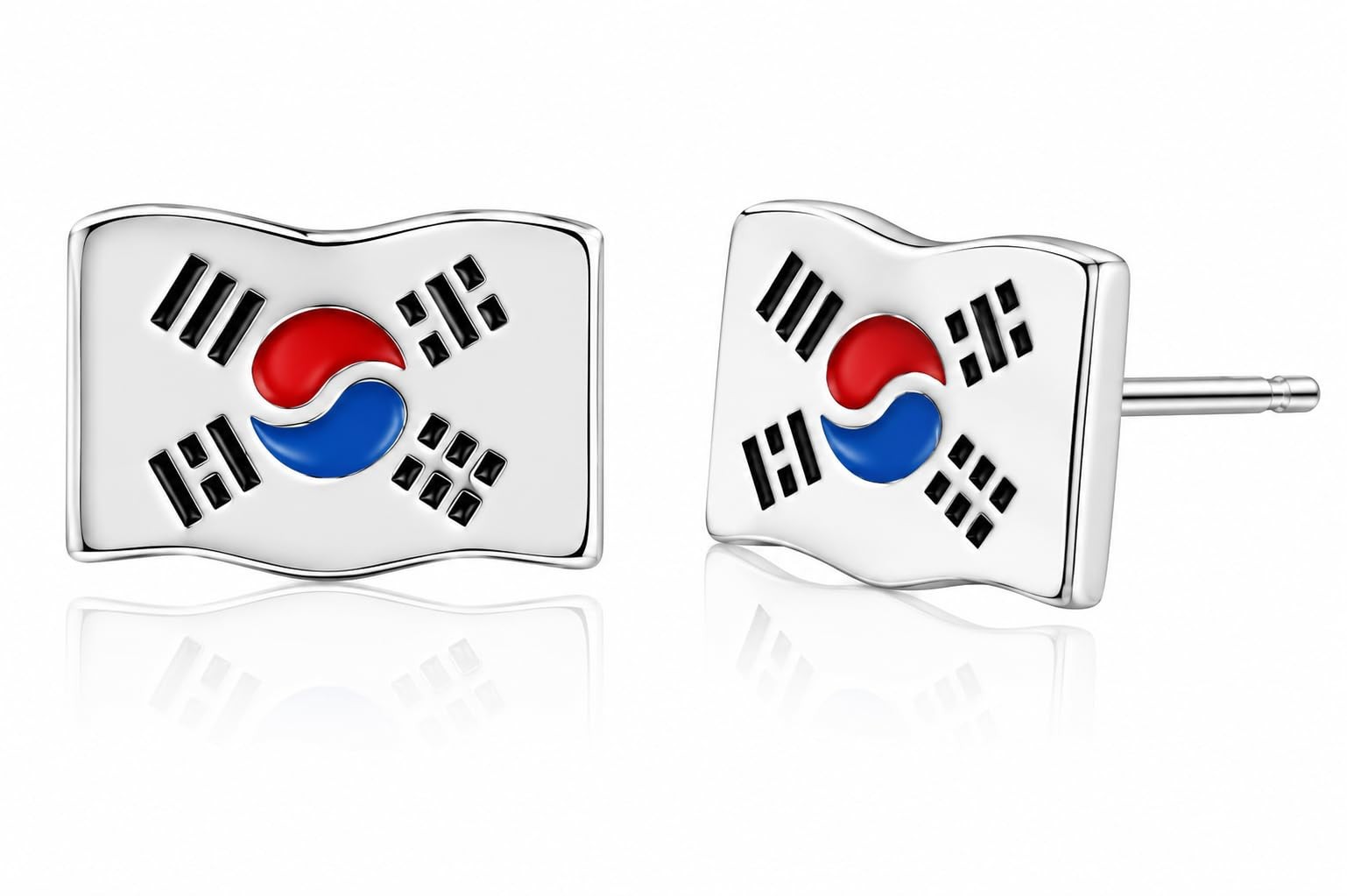 South Korea Flag Country Travel Stud Earrings – Genuine 925 Sterling Silver B…
