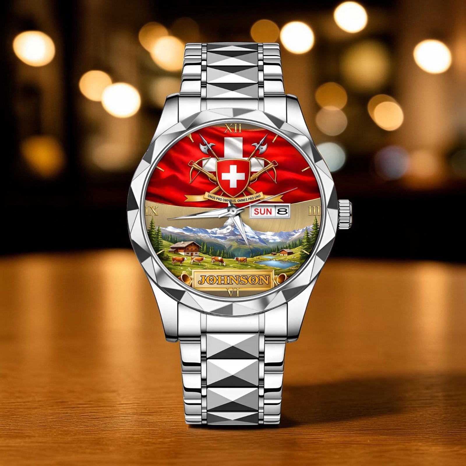 Switzerland Flag Wrist Watch Swiss Art Alpine Mountain Pride Gift for Men Him