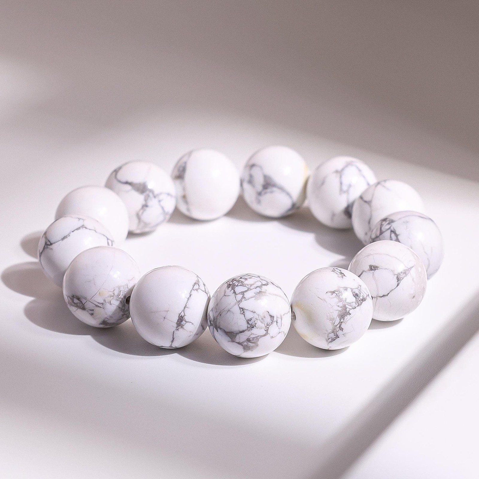 16MM Natural White Howlite A Round Big Size Bead Gemstone Bracelet For Man/Woman