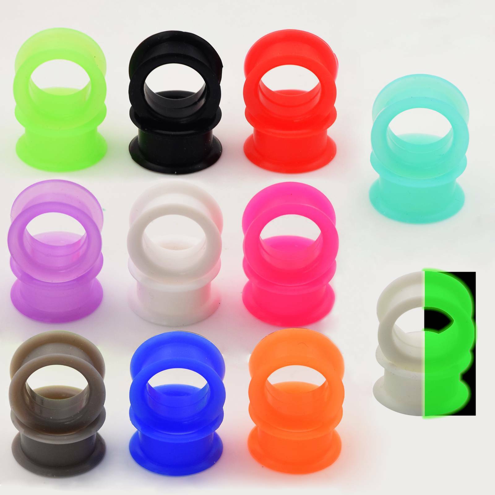 50Pcs Thick Silicone Ear Gauges Kit Soft Flesh Tunnels Ear Plugs Piercing 2g-1″