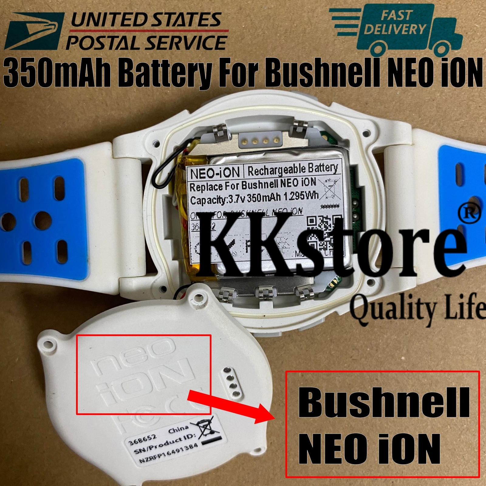 USPS 350mAh Replacement Battery For Bushnell NEO iON GolfWatch Battery NEO iON