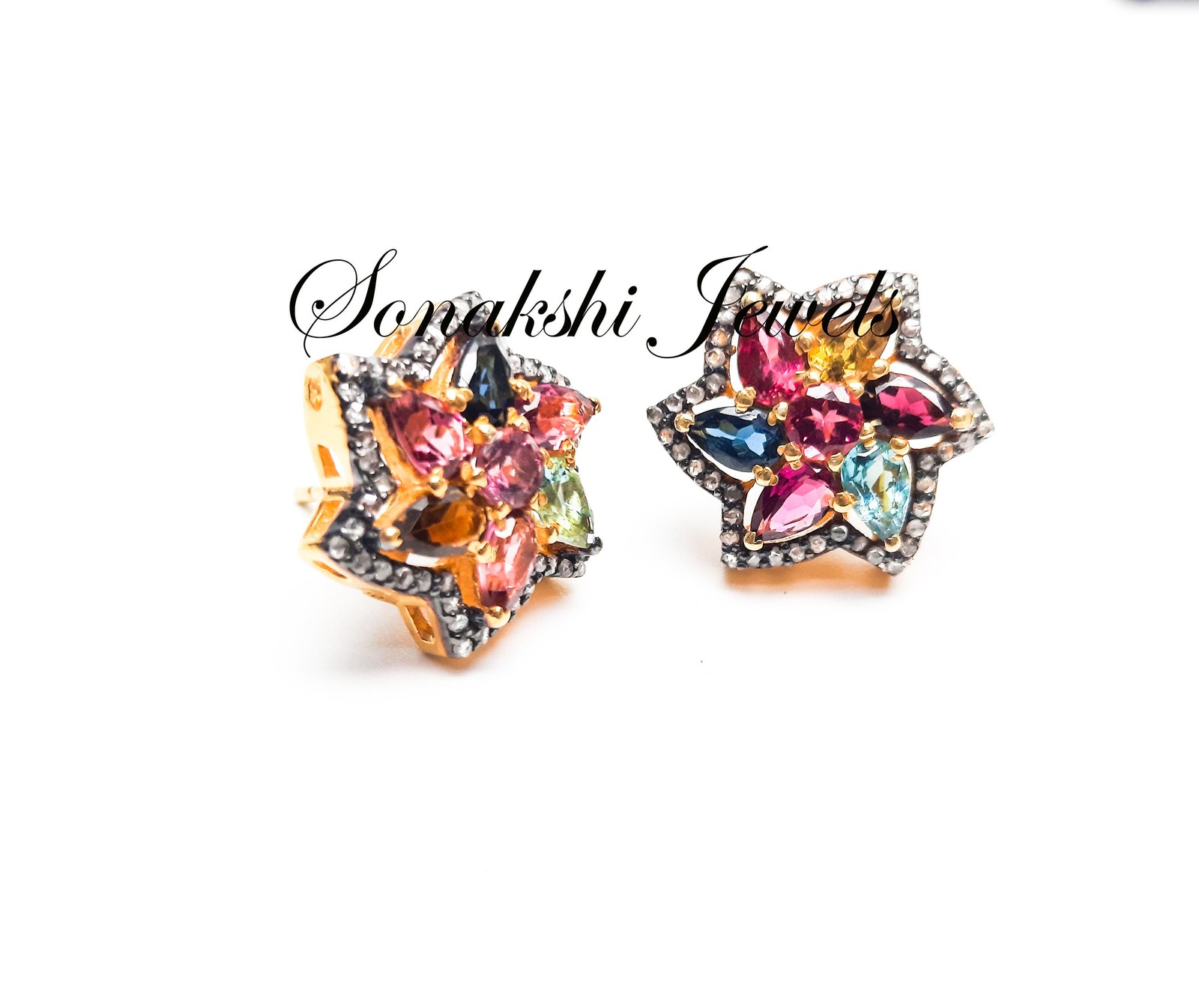 Pear Tourmaline Gemstone & Diamond Earring 925 Sterling Silver Earring