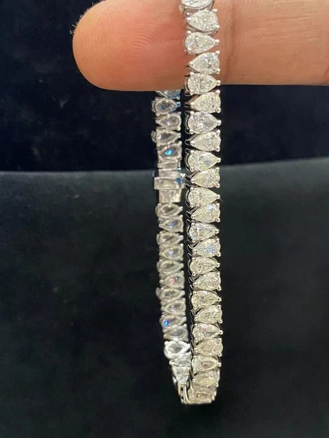 7.00Ct Pear Cut Tester Pass Moissanite 925 Sterling Silver Tennis Chain Bracelet